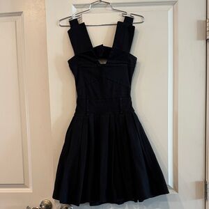 Preen by Thornton Bregazzi Black Pleated Mini Dress with Wide Straps